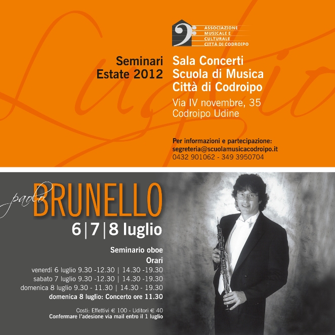 6-8 luglio…tre giorni dedicati all’oboe con Paolo Brunello – seminario e concerto