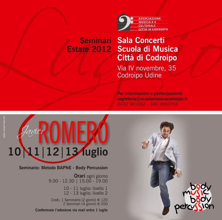10-13 luglio:  Javier Romero – seminario metodo BAPNE Body Percussion