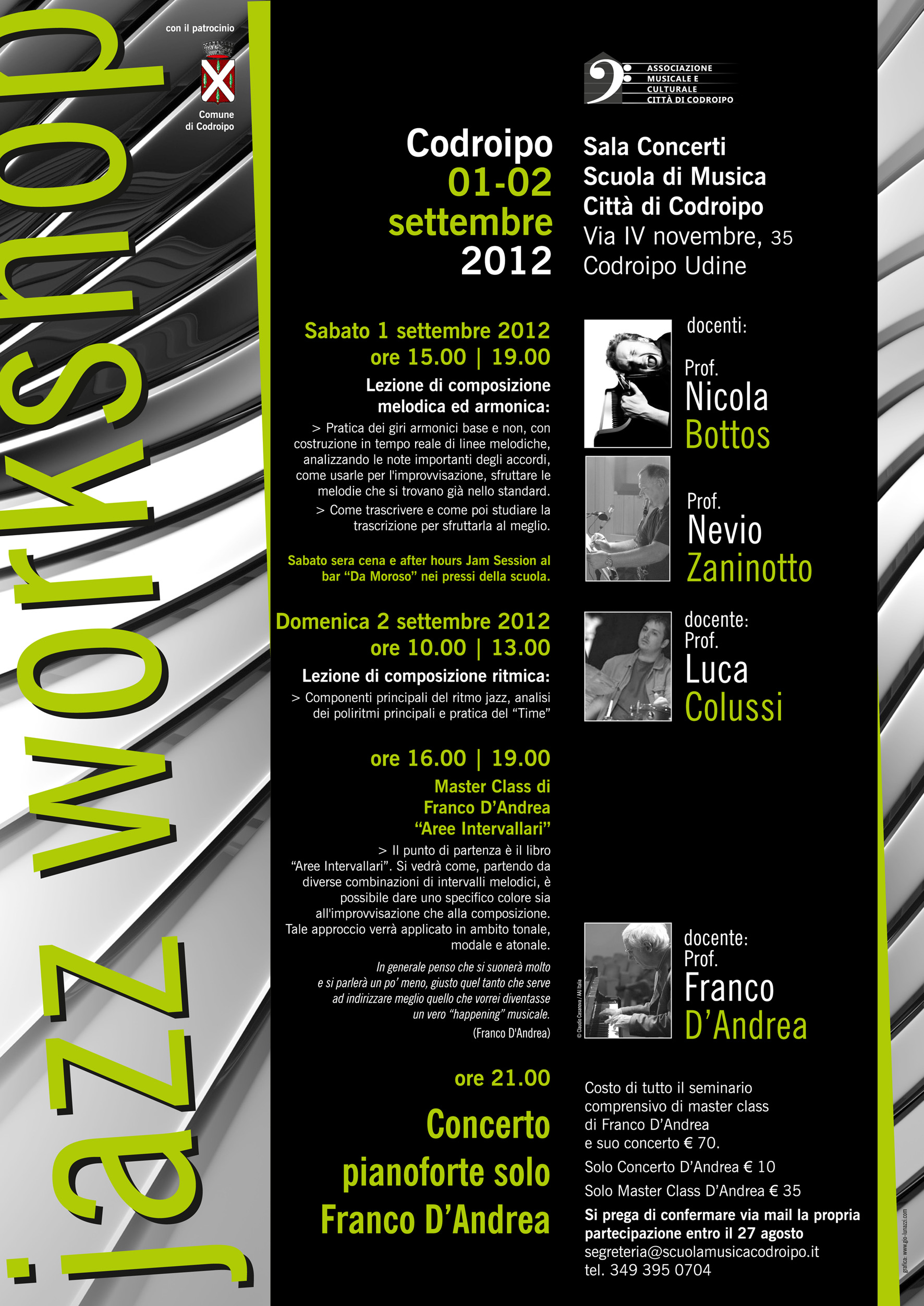 1-2 settembre: Jazz Workshop con Franco D’Andrea e gli insegnanti del dipartimento jazz della scuola