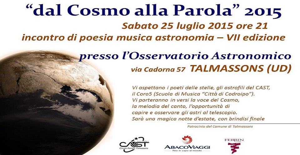 Sabato 25 luglio ore 21.00 osservatorio astronomico di Talmassons: il CORO 5 della Scuola a “dal Cosmo alla parola”