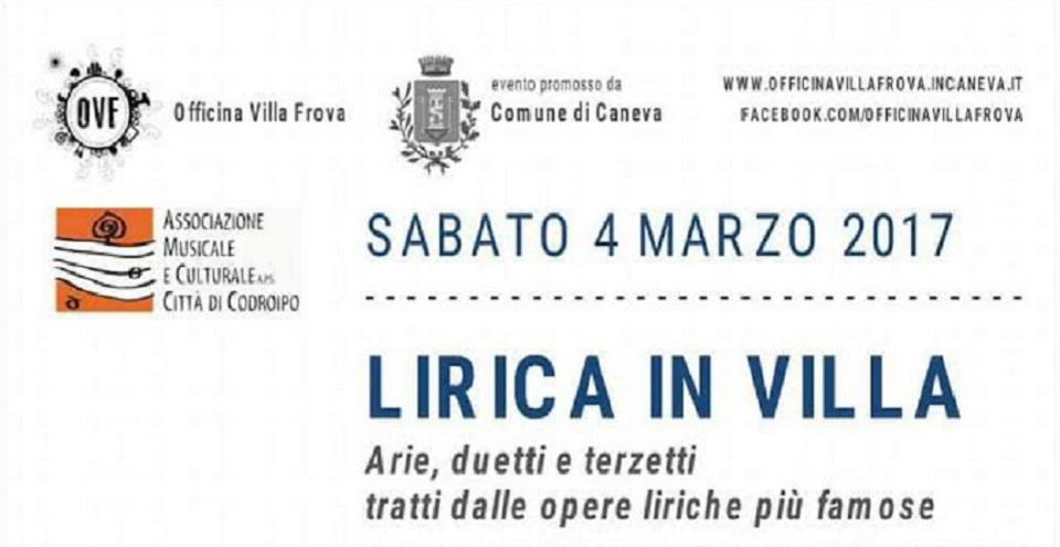 Sabato 4 marzo 2017 a Villa Frova di Caneva (TV) alle 20.45 concerto degli allievi di canto lirico della prof.ssa Paola Lazzarini
