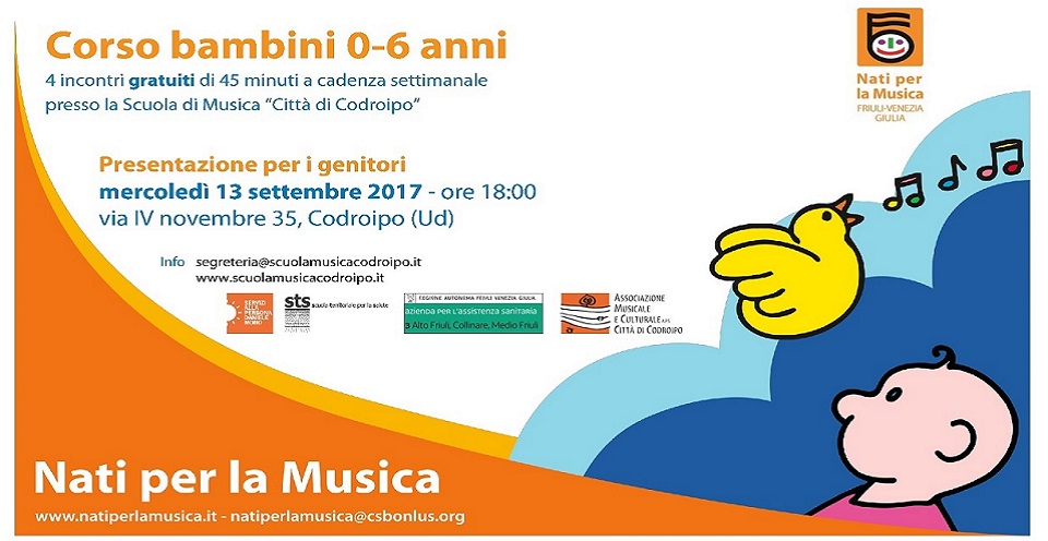 NATI PER LA MUSICA: serata di presentazione del corso mercoledì 13 settembre 2017 ore 18.00