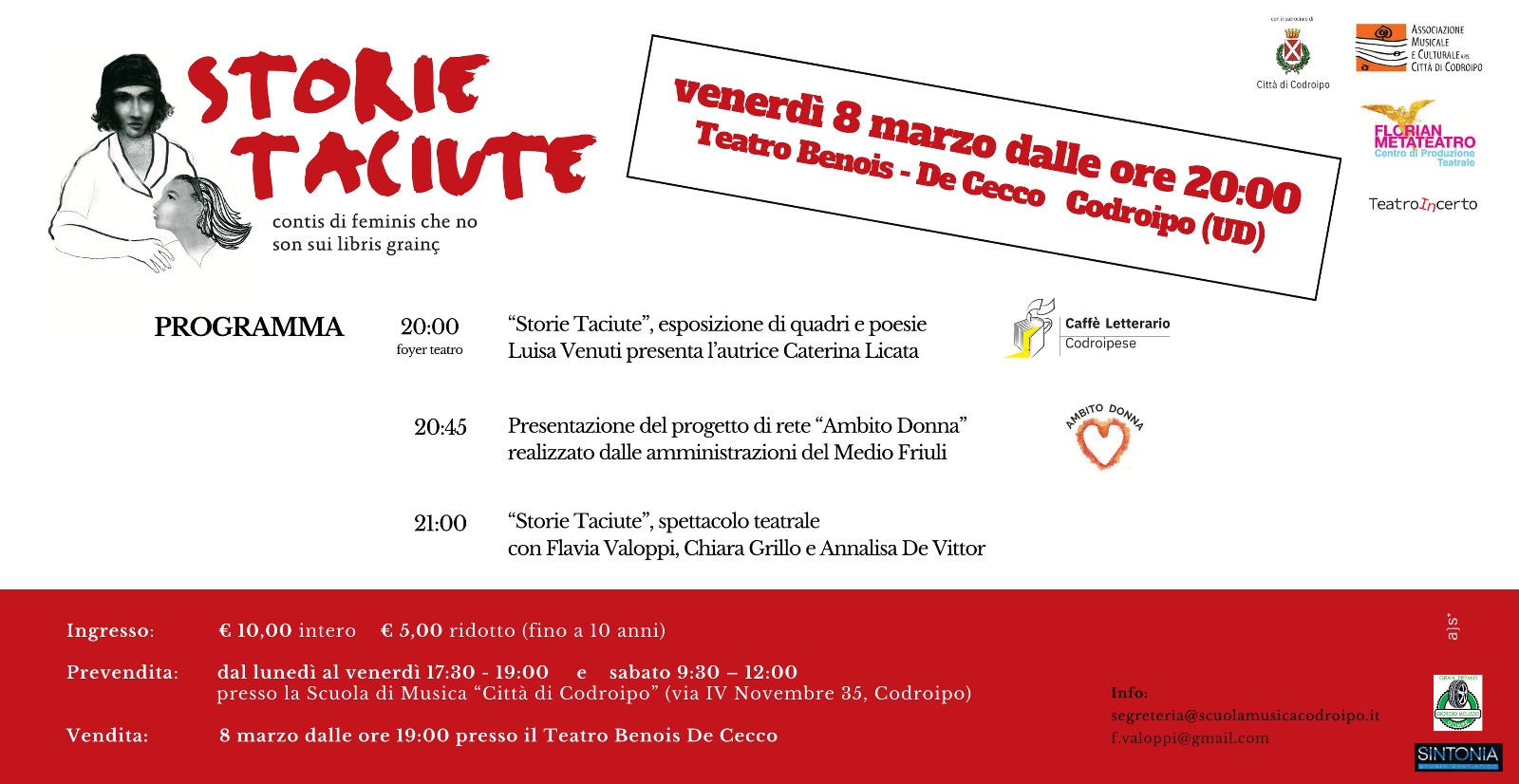 STORIE TACIUTE – Venerdì 8 marzo Teatro Benois-De Cecco